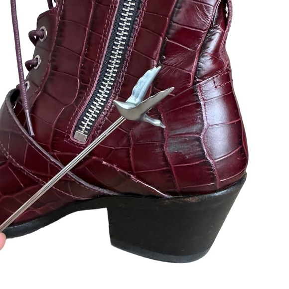 All Saints Katy Croc-Embossed Boots in Bordeaux Croc Leather US 7 - Picture 11 of 13